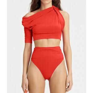 Jacquemus Drapedo Top Red One Shoulder Draped Crop Resort Designer Large New